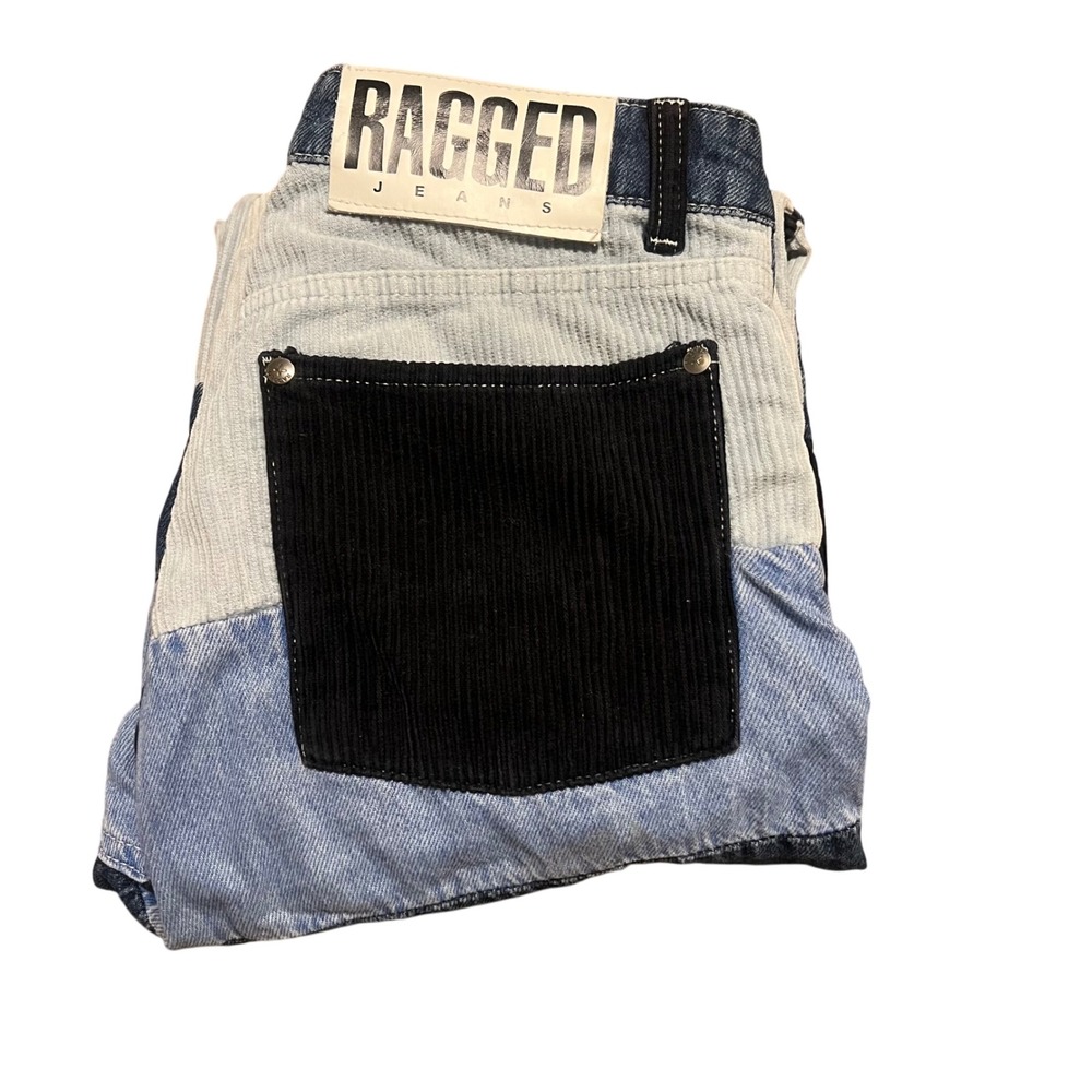 Women's Two-Tone Patchwork Corduroy & Denim Jeans - Black/Light Blue